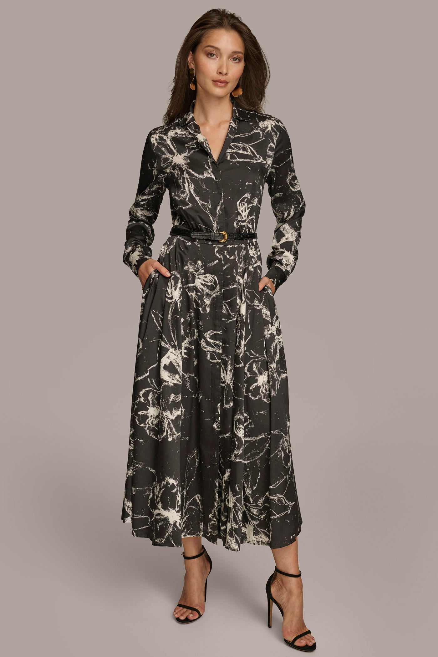 (image for) SWEET PRINTED BELTED SHIRT DRESS